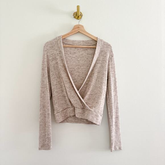 Shore Ribbed Knit Faux Wrap Sweater Cream S - Picture 1 of 9